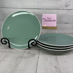 Mainstays Solid Teal White Trim 8.5" Ceramic Salad Lunch Snack Plates Set of 4